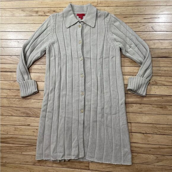 BURNS Wool Knit Duster Sweater Dress Womens 1X Vintage Tan Beige Long Cardigan - Picture 4 of 15